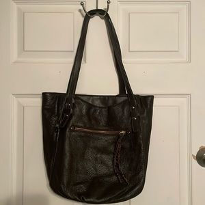 Genuine leather SAK tote in chocolate brown.